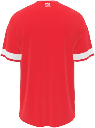 Camisa titular do Kaiserslautern 2026 - 2027 vermelha com grafismo do diabo tom sobre tom, frente e costas