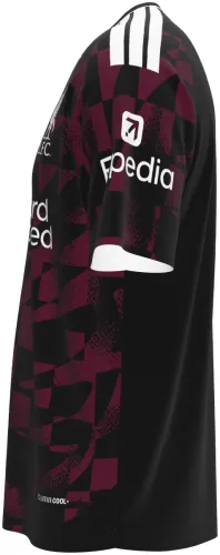 Camisa terceiro uniforme do Liverpool 2026 - 2027 bordô e preta com xadrez quebrado, frente e costas
