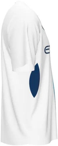 Camisa terceiro uniforme do Manchester City 2026 - 2027 branca com faixa vertical azul, frente e costas