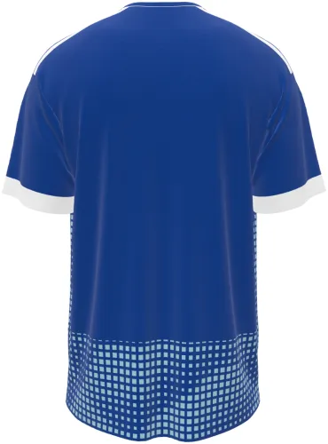 Camisa titular do Neom SC 2026 - 2027 azul com quadriculado que se dissolve, frente e costas