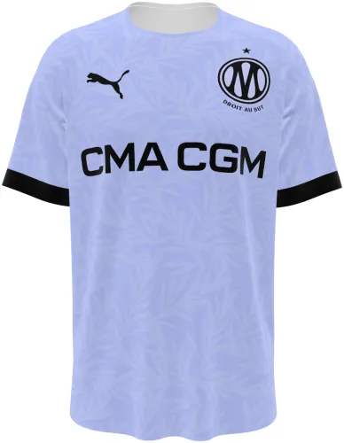 Camisa terceiro uniforme do Olympique de Marselha 2026 - 2027 lilás com folhagem tom sobre tom, frente e costas