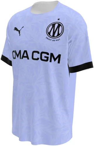 Camisa terceiro uniforme do Olympique de Marselha 2026 - 2027 lilás com folhagem tom sobre tom, frente e costas
