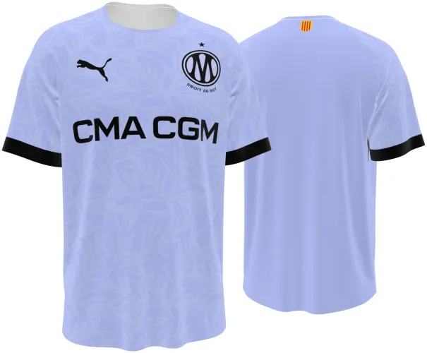 Camisa terceiro uniforme do Olympique de Marselha 2026 - 2027 lilás com folhagem tom sobre tom, frente e costas
