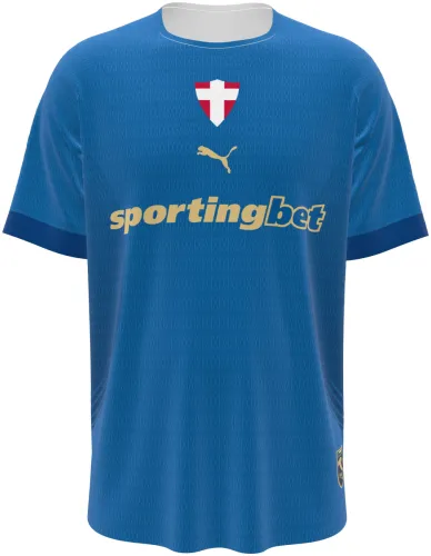 Camisa terceiro uniforme do Palmeiras 2026 azul com a cruz de Savoia, frente e costas