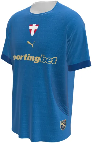 Camisa terceiro uniforme do Palmeiras 2026 azul com a cruz de Savoia, frente e costas
