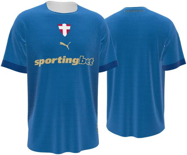 Camisa terceiro uniforme do Palmeiras 2026 azul com a cruz de Savoia, frente e costas