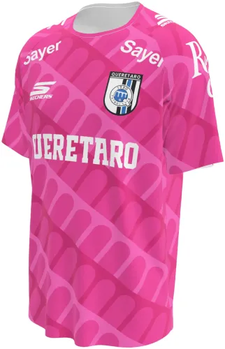 Camisa de goleiro do Querétaro 2026 - 2027 rosa com arcos tom sobre tom, frente e costas