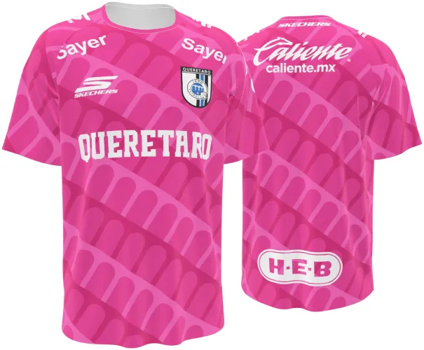 Camisa de goleiro do Querétaro 2026 - 2027 rosa com arcos tom sobre tom, frente e costas