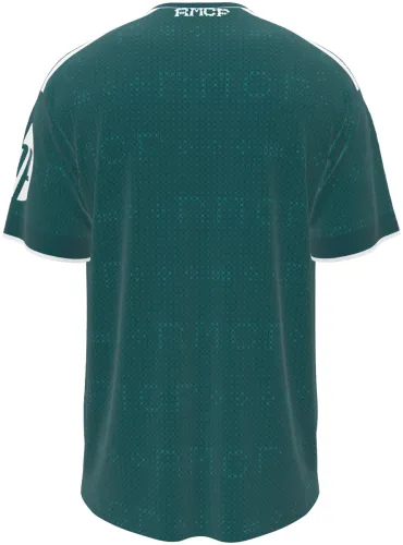 Camisa visitante do Real Madrid 2026 - 2027 verde-petróleo com trama de pontos, frente e costas
