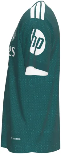 Camisa visitante do Real Madrid 2026 - 2027 verde-petróleo com trama de pontos, frente e costas