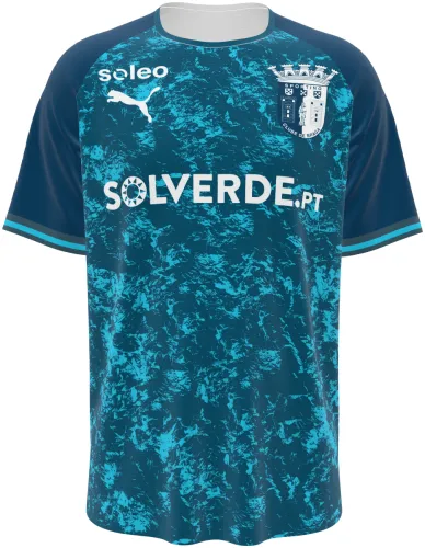 Camisa visitante do SC Braga 2026 - 2027 azul-petróleo com textura craquelê, frente e costas
