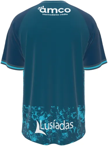 Camisa visitante do SC Braga 2026 - 2027 azul-petróleo com textura craquelê, frente e costas