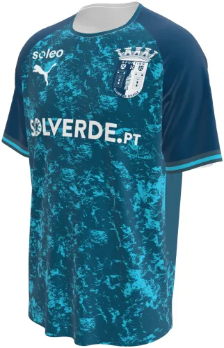 Camisa visitante do SC Braga 2026 - 2027 azul-petróleo com textura craquelê, frente e costas