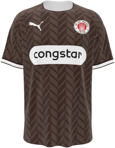 Camisa titular do St. Pauli 2026 - 2027 marrom com espinha de peixe tom sobre tom, frente e costas