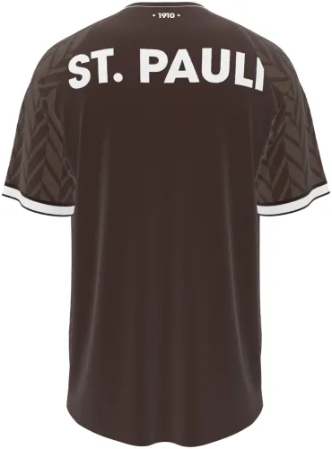 Camisa titular do St. Pauli 2026 - 2027 marrom com espinha de peixe tom sobre tom, frente e costas