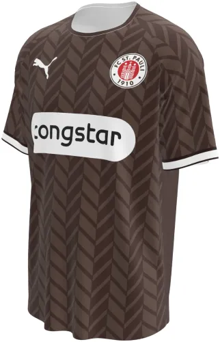 Camisa titular do St. Pauli 2026 - 2027 marrom com espinha de peixe tom sobre tom, frente e costas