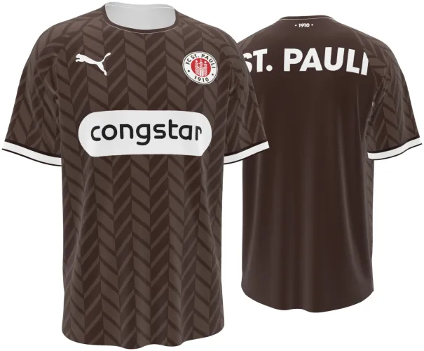 Camisa titular do St. Pauli 2026 - 2027 marrom com espinha de peixe tom sobre tom, frente e costas
