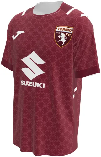 Camisa titular do Torino FC 2026 - 2027 grená com ornamento tom sobre tom, frente e costas