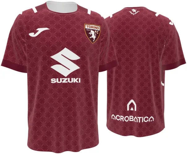 Camisa titular do Torino FC 2026 - 2027 grená com ornamento tom sobre tom, frente e costas