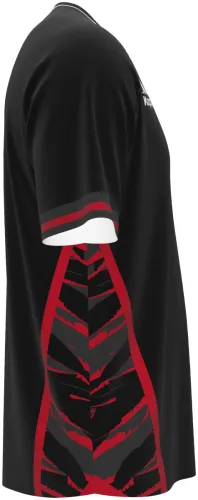 Camisa terceiro uniforme da Tunísia 2026 preta com estilhaços vermelhos, frente e costas