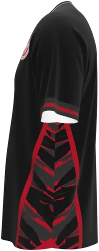 Camisa terceiro uniforme da Tunísia 2026 preta com estilhaços vermelhos, frente e costas