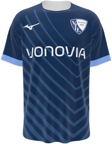 Camisa titular do VfL Bochum 2026 - 2027 azul-marinho com setas tom sobre tom, frente e costas