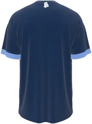Camisa titular do VfL Bochum 2026 - 2027 azul-marinho com setas tom sobre tom, frente e costas