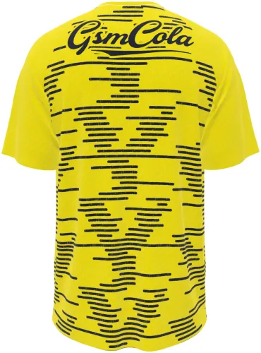 Camisa visitante do Young Africans 2026 - 2027 amarela com traços pretos horizontais, frente e costas