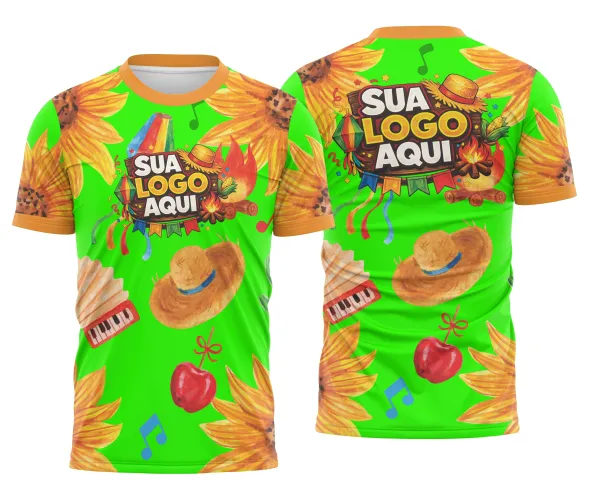 Estampa para camiseta de Arraiá com espaço para logotipo e tema junino