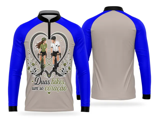Estampa para camisa de bike com casal ciclista e detalhes de amor