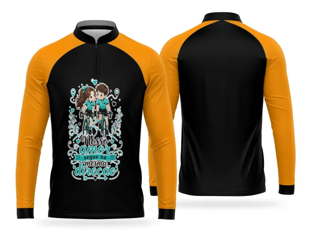 Estampa romântica de ciclismo com casal de bike para camisa esportiva personalizada