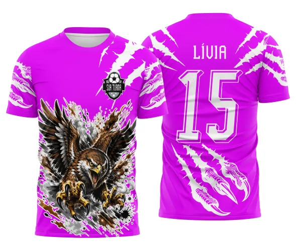 Estampa digital para camiseta interclasse com ilustração de gavião, detalhes de garras no ombro e número traseiro.