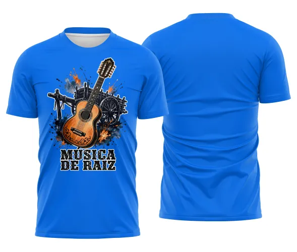 Estampa para camiseta de evento sertanejo com viola de raiz e grafismo envelhecido de fazenda.