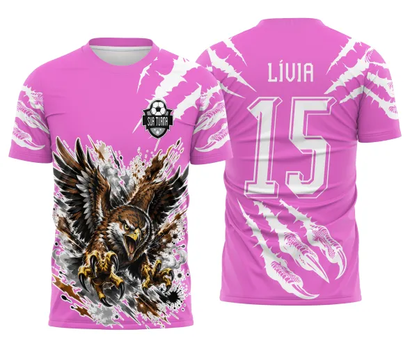 Estampa para sublimação de camiseta de classe com mascote gavião brabo e efeitos no fundo.