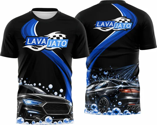 Camisa com logo no peito e estampa grande nas costas mostrando design relacionado a cuidado automotivo, perfeita para quem deseja um visual profissional e moderno.