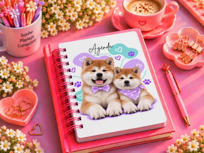 Agenda 2027 com dupla de filhotes marrons e detalhes lilás
Agenda 2027 com dupla de cachorrinhos cinza e branco
Agenda 2027 com dois filhotes 
Agenda 2027 com dupla de cachorrinhos Akita 
Agenda 2027 com dois Dogues Alemães arlequim
Agenda 2027 com dupla de cachorrinhos cinza escuro
