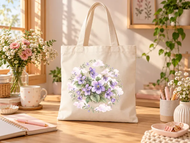 Kit Flor de Fevereiro 2027 com violeta em PNG para personalizados, arte para caneca e agenda A5 em PDF. Arquivos digitais prontos para uso.