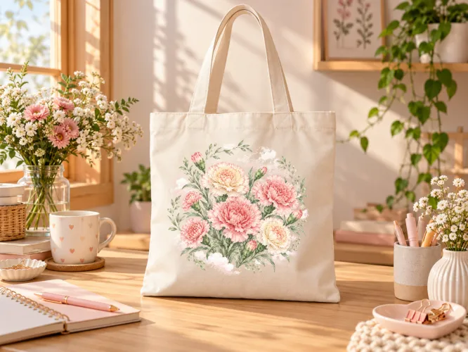 Kit Flor de Janeiro 2027 com arte de cravo em PNG para caneca e personalizados, mais agenda A5 em PDF. Arquivos digitais prontos para produção.