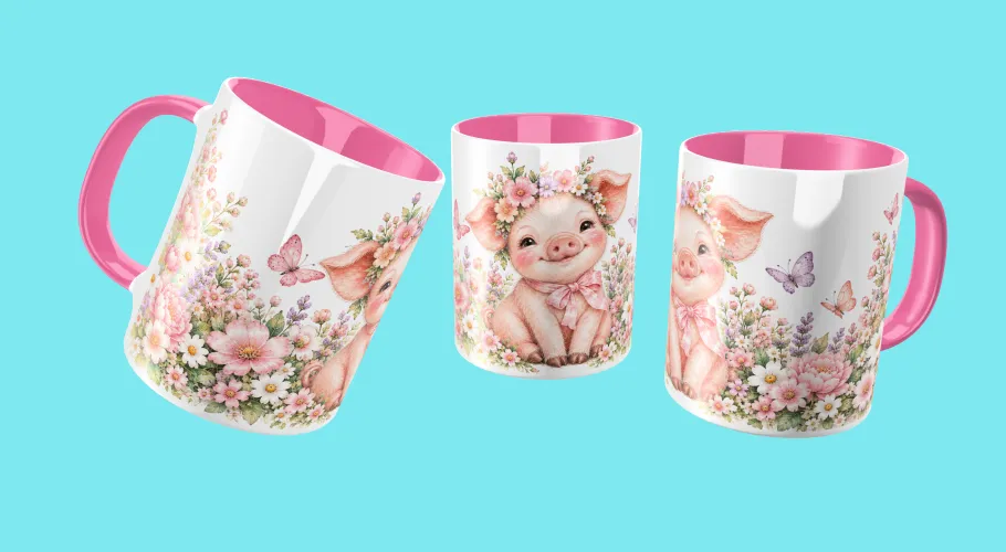 Kit Porquinha Jardim 2027 com artes PNG para caneca e ecobag e agenda PDF A5 14,8 x 21 cm. Arquivos digitais para personalizados.