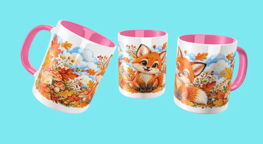Kit Raposinha Outono 2027 com arte para caneca e ecobag em PNG e agenda PDF A5 14,8 x 21 cm. Arquivos digitais para personalizados.