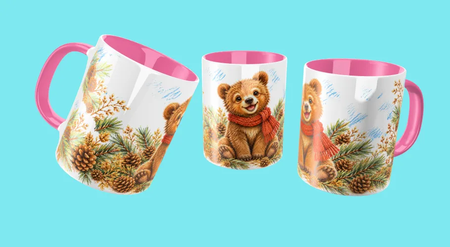 Kit Ursinho Inverno 2027 com arte para caneca e ecobag em PNG e agenda PDF A5 14,8 x 21 cm. Arquivos digitais para personalizados.