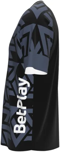 Camisa de goleiro do América de Cali 2026 cinza e preta com grafismo geométrico, frente e costas