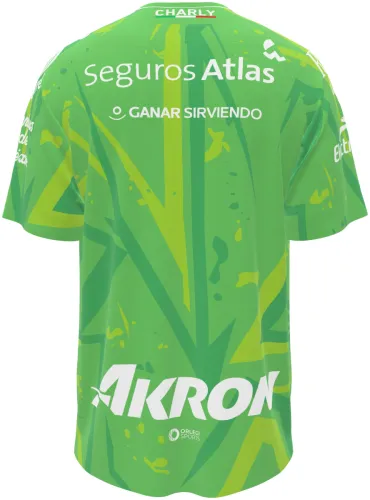 Camisa de goleiro do Atlas FC 2026 - 2027 verde-limão com raios amarelos, frente e costas