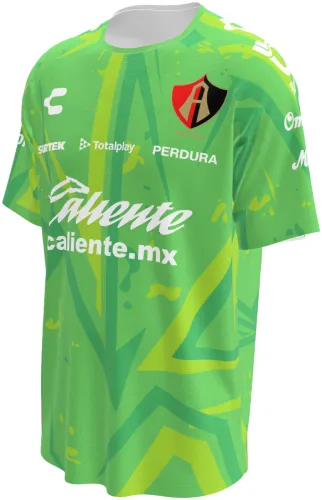 Camisa de goleiro do Atlas FC 2026 - 2027 verde-limão com raios amarelos, frente e costas