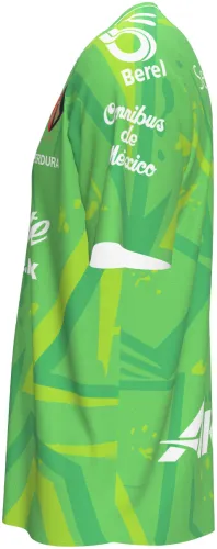 Camisa de goleiro do Atlas FC 2026 - 2027 verde-limão com raios amarelos, frente e costas