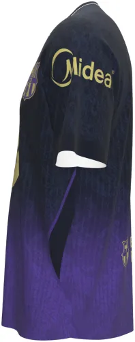 Camisa visitante do Barcelona 2026 - 2027 preta com degradê roxo, frente e costas