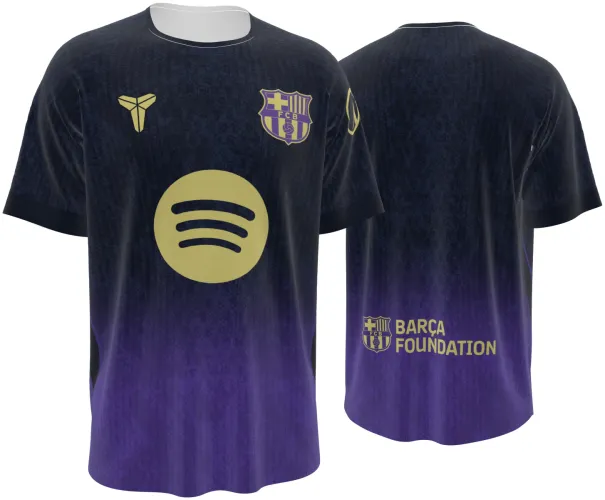 Camisa visitante do Barcelona 2026 - 2027 preta com degradê roxo, frente e costas