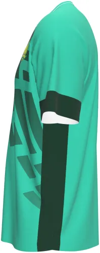 Camisa titular do Beijing Guoan 2026 verde com traços diagonais escuros, frente e costas