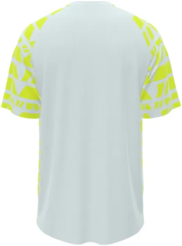 Camisa de pré-jogo do Borussia Dortmund 2025 - 2026 branca com formas amarelo-neon, frente e costas