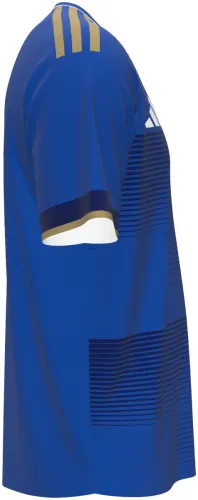Camisa titular do Chipre 2026 azul com faixas de linhas finas, frente e costas